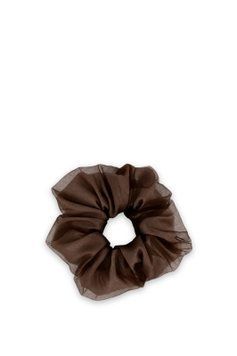 Шовкова резинка з декором із фатину шоколад SCRUNCHIE-TULLE-CHOCO фото
