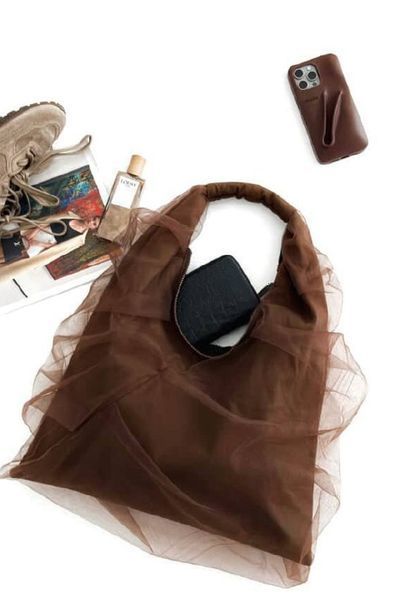 Сумка з фатином SORRY FOR MY HAIR COSMETICS коричнева TULLE-BAG-BROWN фото